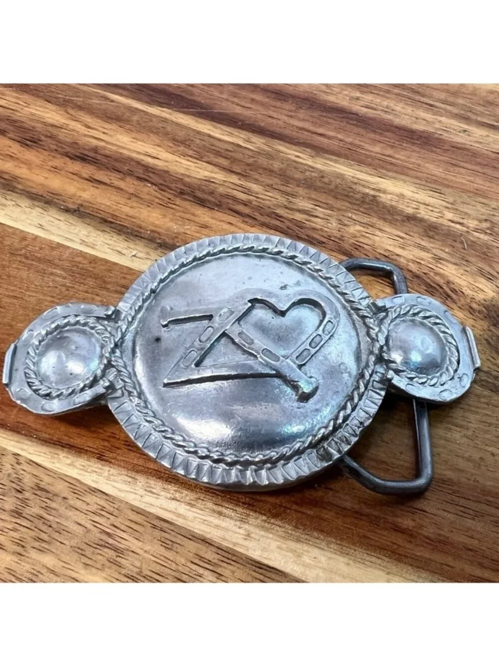 Vintage Belt Buckle, pewter, embossed, western, boho, cowboy, western